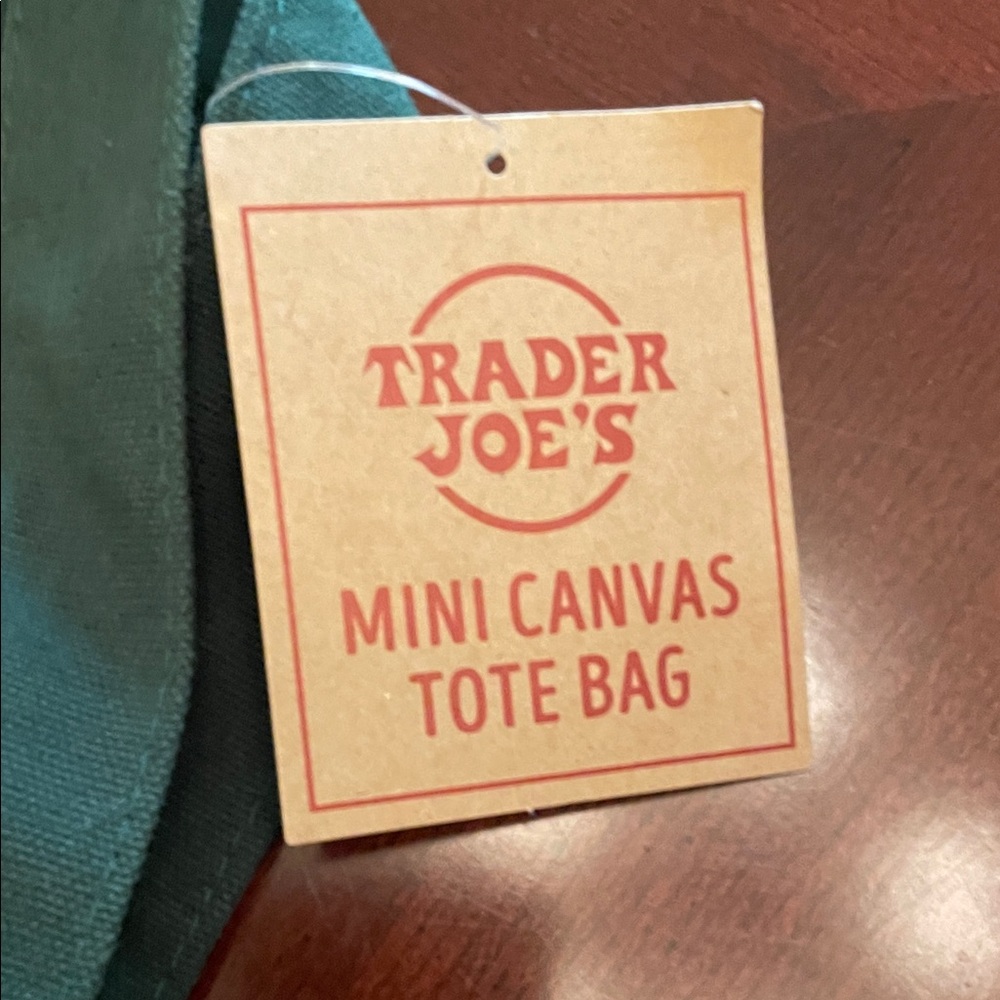 New! Trader Joe's Green and Cream Mini Holiday Canvas Tote - Picture 3 of 4